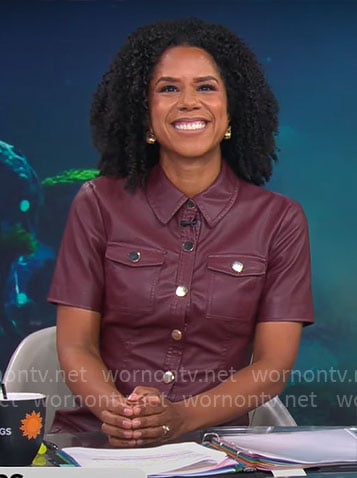 Adriana Diaz’s burgundy leather shirtdress on CBS Mornings