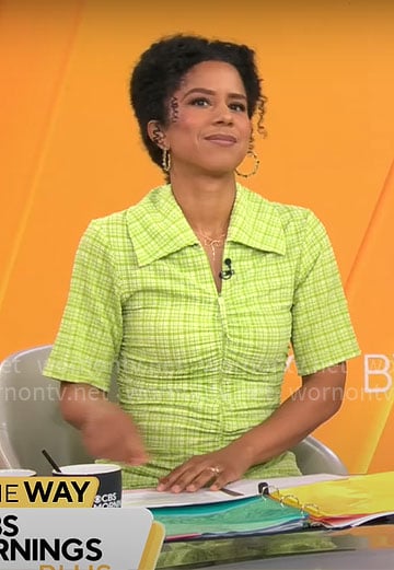 Adriana Diaz's green plaid zip-front dress on CBS Mornings