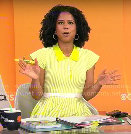 Adriana Diaz’s lime striped polo dress on CBS Mornings