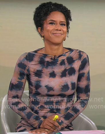 Adriana Diaz’s printed long sleeve dress on CBS Mornings