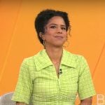 Adriana Diaz’s green plaid zip-front dress on CBS Mornings