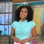 Adriana Diaz’s turquoise ruched dress on CBS Mornings