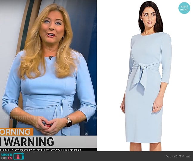 Adrianna Papell Knit Crepe Tie Waist Sheath worn by Kelly Cass on CBS Mornings