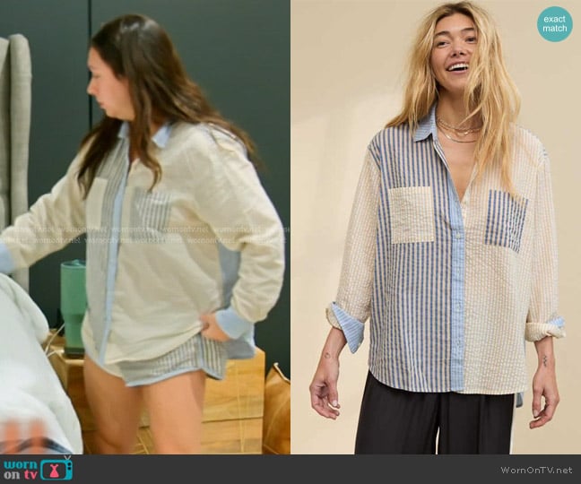 Aerie Off-Duty Seersucker Shirt in Multi worn by Alli Ventresca on The McBee Dynasty Real American Cowboys