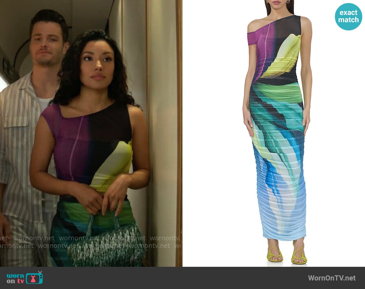 AFRM Biona Dress in Black Lotus worn by Audra Charles (Zuleyka Silver) on The Young and the Restless