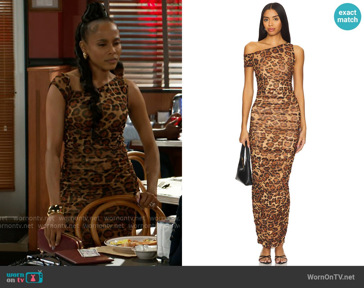 Hayley’s mesh leopard print dress on Beyond the Gates