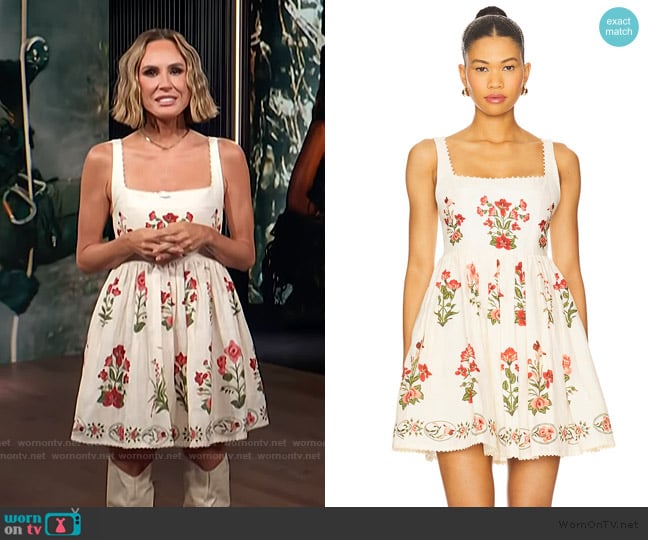 Agua by Agua Bendita Barbara Mini Canna floral linen minidress worn by Keltie Knight on E! News