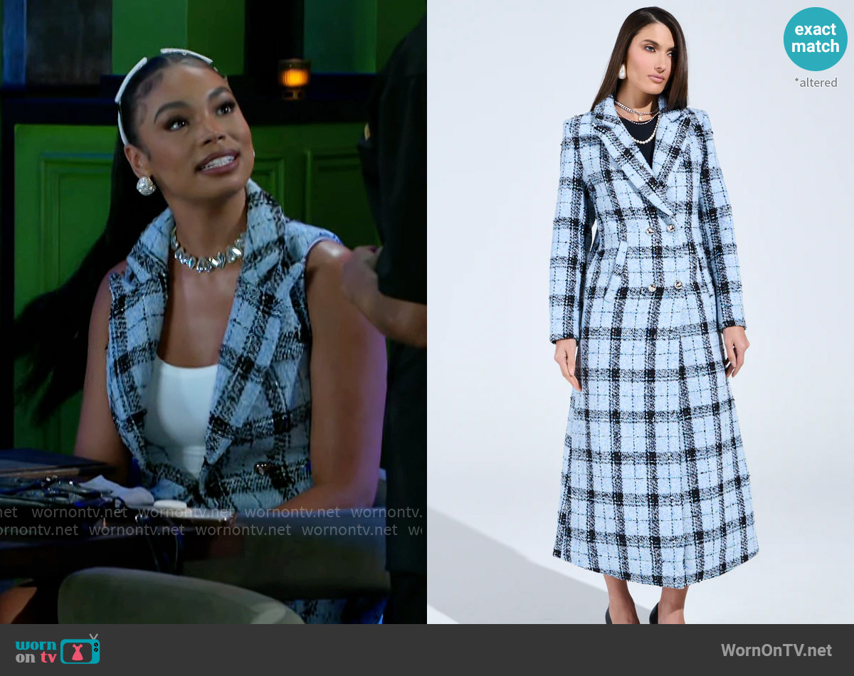Akira Smooth Transition Tweed Trench worn by Chelsea Hamilton (RhonniRose Mantilla) on Beyond the Gates
