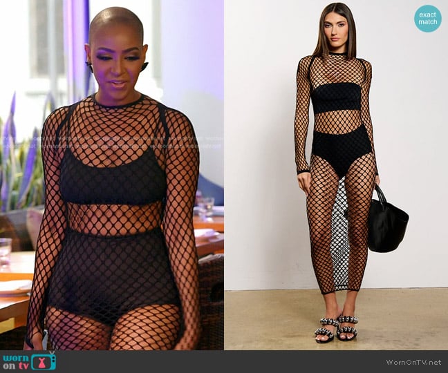 Akira Welcome To Miami Fishnet Midi Dress in Black worn by Guerdy Abraira (Guerdy Abraira) on The Real Housewives of Miami