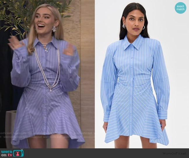 Aknvas Deena Striped Button Down Dress worn by Meg Donnelly on Live with Kelly and Mark