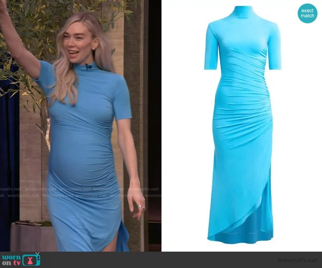 Alaia Bodycon Draped Dress in Blue worn by Vanessa Kirby on Live with Kelly and Mark