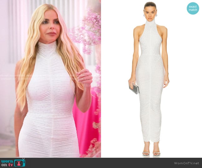 Alex Perry Crystal Turtleneck Ruched Column Dress worn by Alexia Echevarria (Alexia Echevarria) on The Real Housewives of Miami
