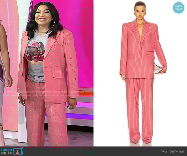 Alex Perry Oversized Crystal Pinstripe Blazer and Trouser worn by Tisha Campbell on Today