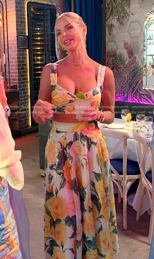 Alexia's rose print cropped top and skirt on The Real Housewives of Miami