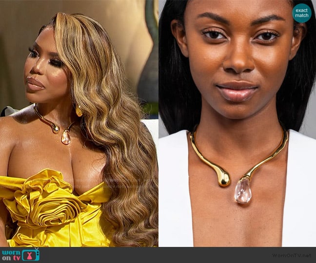 Alexis Bittar Liquid Lucite Sprout Collar worn by Kelli Ferrell on The Real Housewives of Atlanta