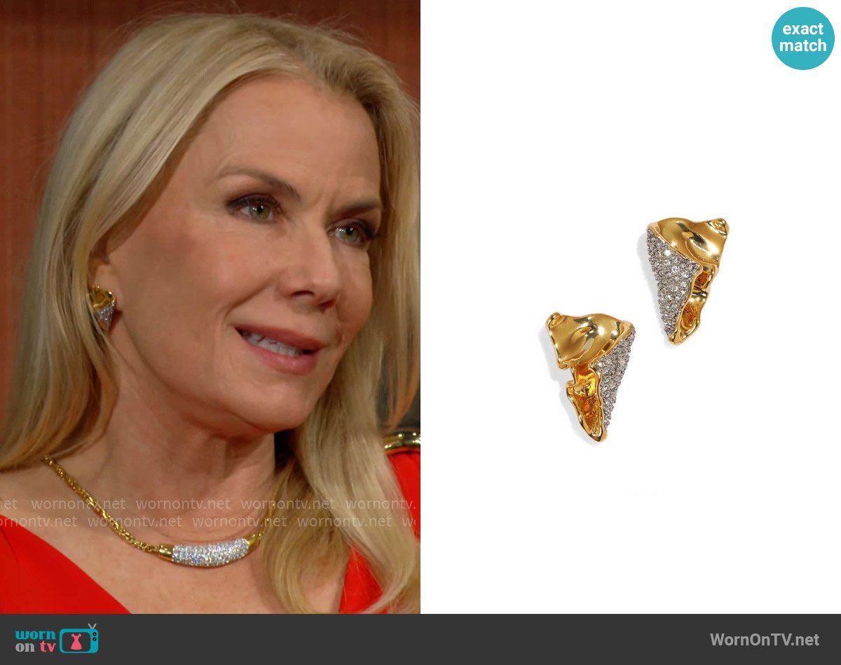 Alexis Bittar Solanales Crystal Folded Mini Earrings worn by Brooke Logan (Katherine Kelly Lang) on The Bold and the Beautiful