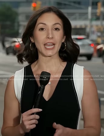 Ali Bauman’s black and white dress on CBS Evening News