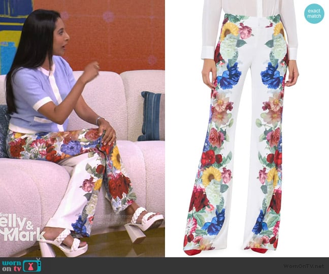 Alice + Olivia Andrew Placed Floral Slim Bootcut Pants worn by Dr. Roshini Raj on Live with Kelly and Mark