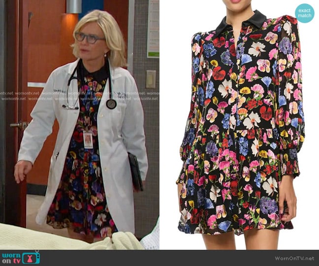 Alice + Olivia Bertha Floral Mini Shirtdress worn by Kayla Brady (Mary Beth Evans) on Days of our Lives