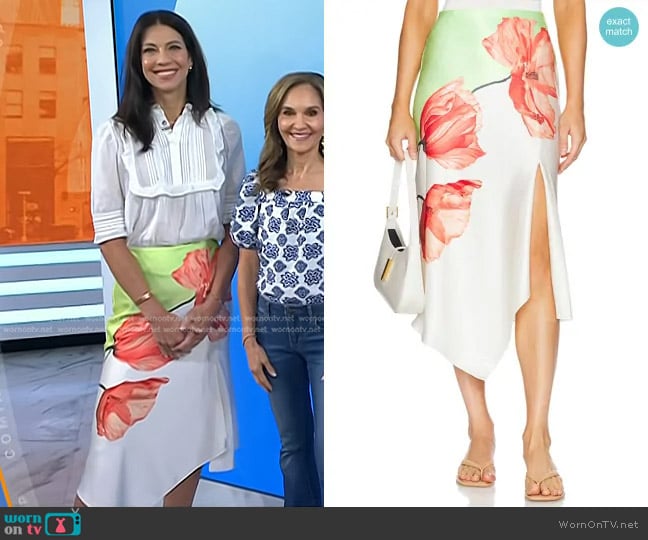 Alice + Olivia Harmony Skirt in Dream Life Sharp Green worn by Dr. Natalie Azar on Today