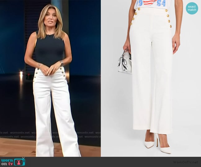 Alice + Olivia Narin High-Rise Buttoned Pants worn by Kit Hoover on Access Hollywood