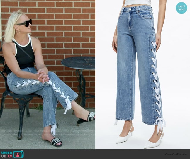Alice + Olivia Reita Mid Rise Jean with Side Seam worn by Galyna Saltkovska on The McBee Dynasty Real American Cowboys