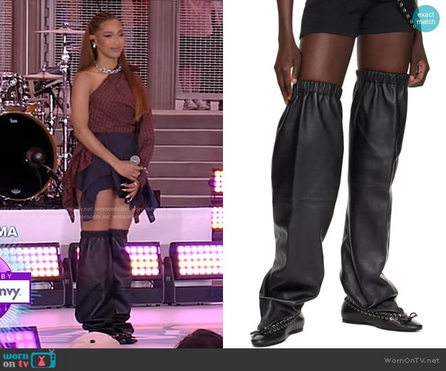 All-In Level Flat Thigh High Tall Boots in Black worn by Bia on Good Morning America
