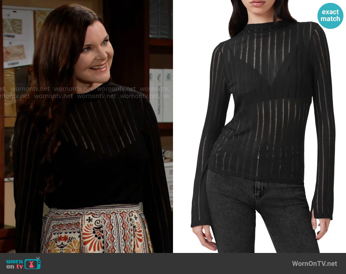 All Saints Aki Sheer Stripe Long Sleeve T-Shirt worn by Katie Logan (Heather Tom) on The Bold and the Beautiful