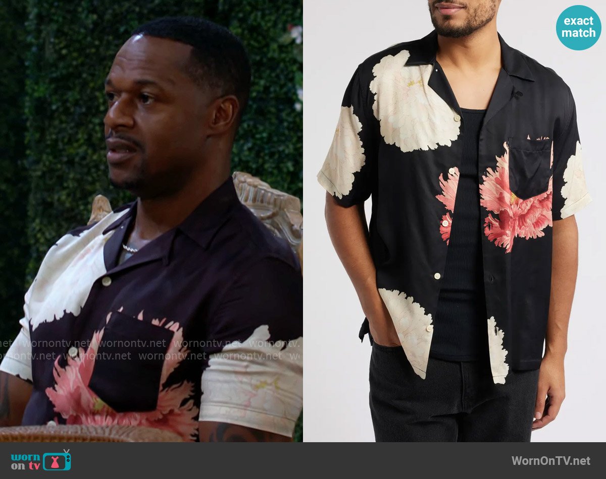 All Saints Fleur Short Sleeve Camp Shirt worn by Damian Kane (Jermaine Rivers) on The Young and the Restless