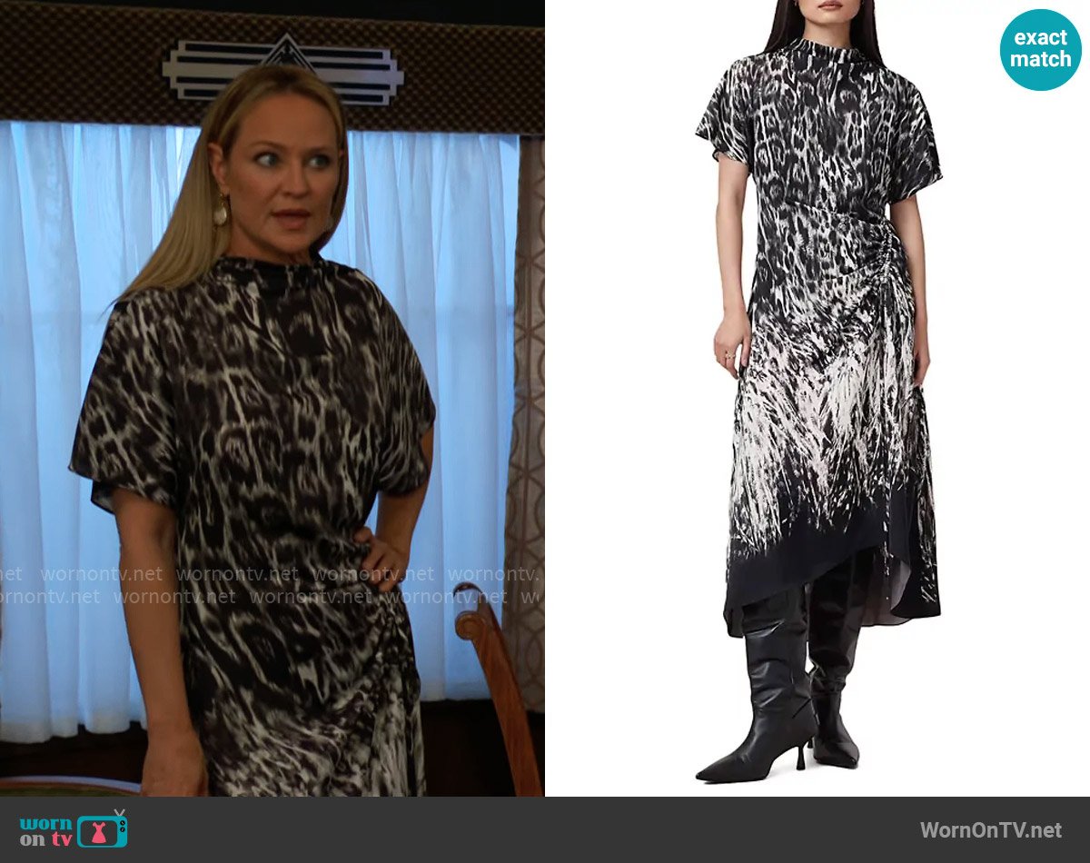 All Saints Rosie Dress in Harmony Black worn by Sharon Newman (Sharon Case) on The Young and the Restless