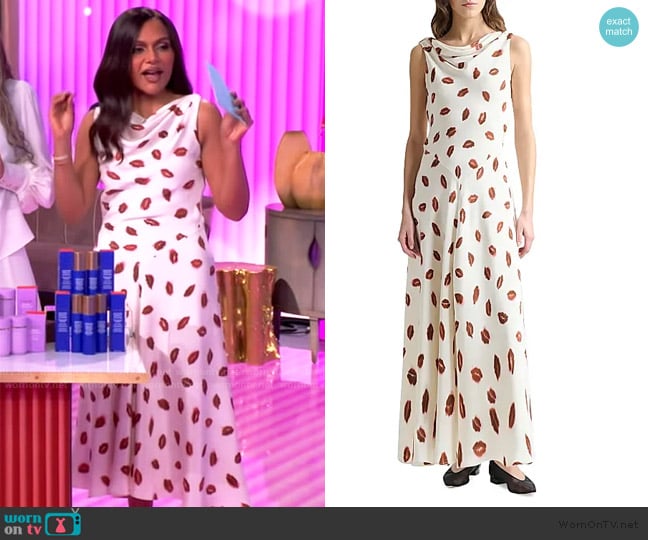 Altuzarra Drina Kiss-Print Maxi Dress worn by Mindy Kaling on The View