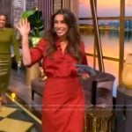 Alyssa’s red short sleeve top and skirt on The View