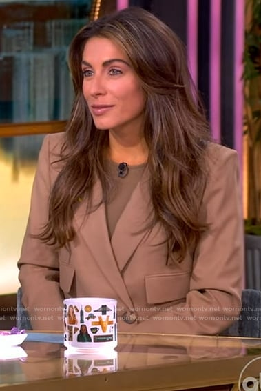 Alyssa’s brown cropped blazer and pants on The View