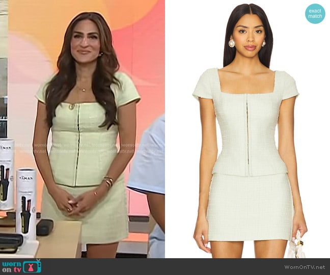 Amanda Uprichard Short Sleeve Antonia Top and Atlas Skort worn by Ami Desai on Today