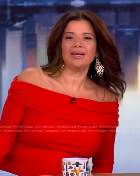 Ana's red off shoulder top and floral skirt on The View