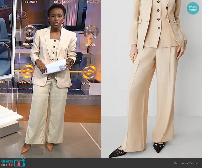 Ann Taylor The Belted Wide-Leg Pant in Twill in Sands Edge worn by Zinhle Essamuah on NBC News Daily