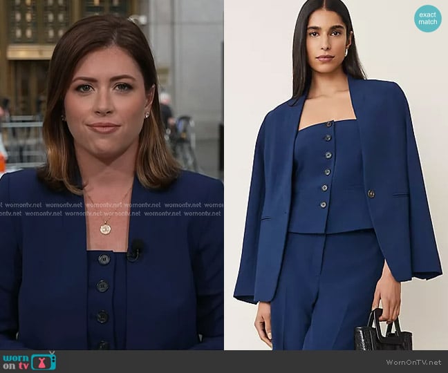 Ann Taylor The Long Collarless Blazer in Fluid Crepe Pure Sapphire worn by Chloe Melas on Today