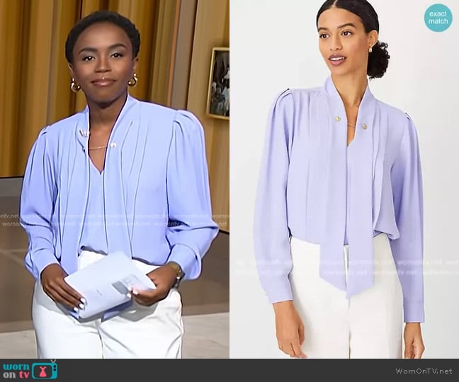 Ann Taylor Chain Tie Neck Popover worn by Zinhle Essamuah on NBC News Daily