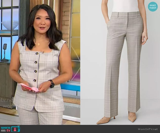 Ann Taylor The Jayne Trouser Pant in Plaid worn by Nancy Chen on CBS Mornings
