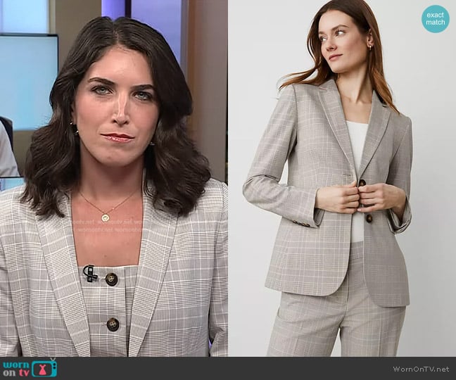 Ann Taylor The Greenwich Blazer in Plaid in Cashew Beige worn by Liz Kreutz on Today