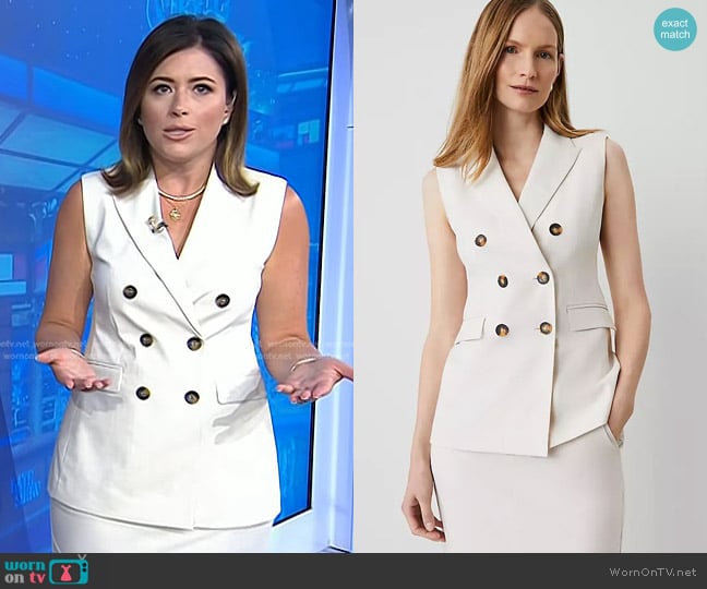 Ann Taylor The Long Double-Breasted Vest in Tan Texture worn by Chloe Melas on Today