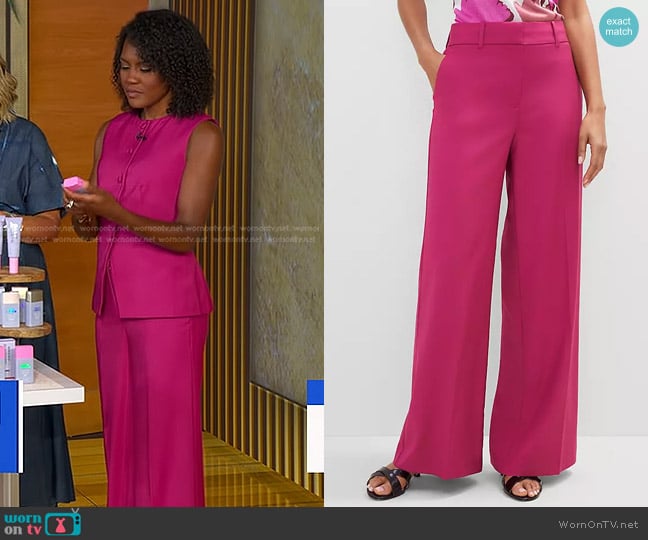 Ann Taylor The Petite Statement Palazzo Pant in Berry Splash worn by Janai Norman on Good Morning America