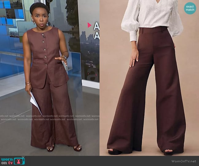 Ann Taylor The Statement Palazzo Pant in Linen Blend worn by Zinhle Essamuah on NBC News Daily