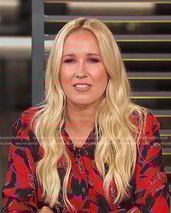 Anna Camp’s red print blouse on Access Hollywood