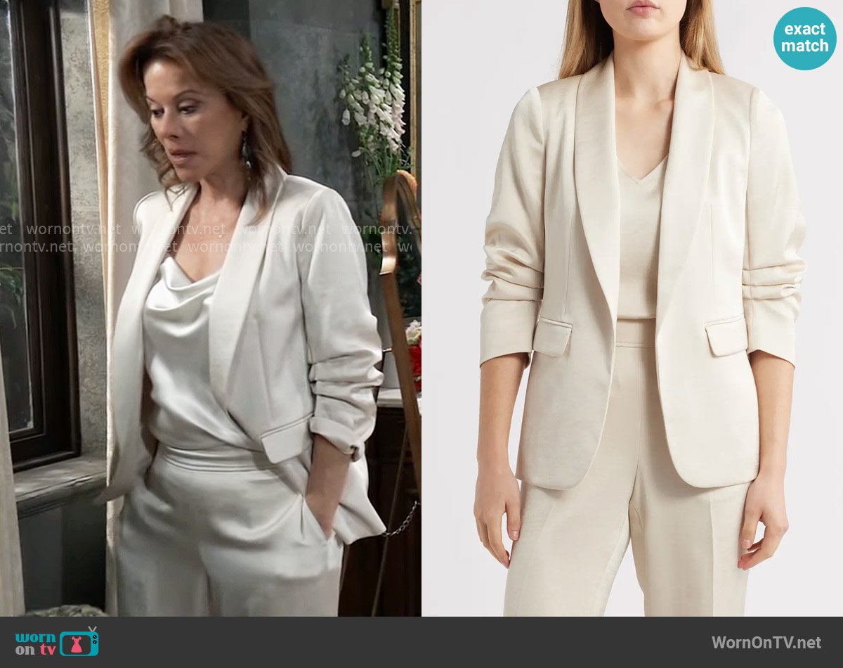 Anne Klein Ruched Sleeve Satin Blazer worn by Alexis Davis (Nancy Lee Grahn) on General Hospital