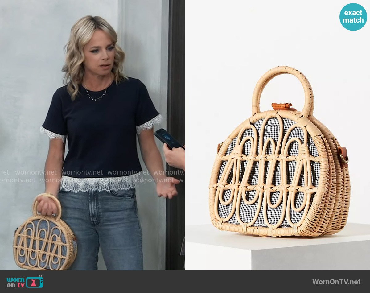 Anthropologie Mini Rattan Suitcase Satchel worn by Maxie Jones (Nicole Paggi) on General Hospital