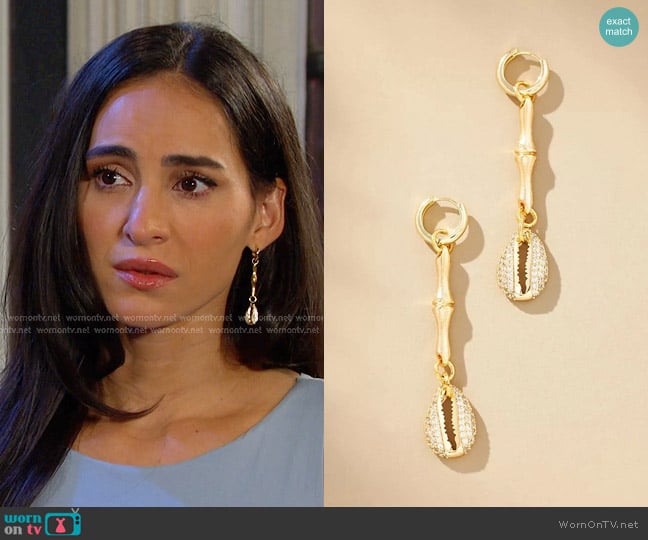 Anthropologie Shell Huggie Drop Earrings worn by Gabi Hernandez (Cherie Jimenez) on Days of our Lives