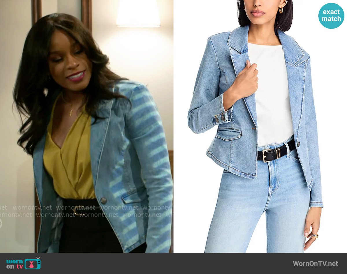 Aqua Denim Blazer worn by Naomi Hamilton Hawthorne (Arielle Prepetit) on Beyond the Gates