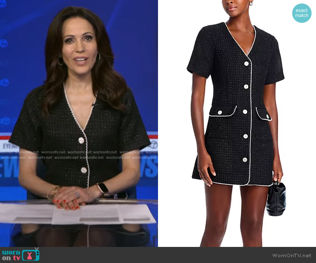Aqua Tweed Lace Trim Short Sleeve Dress worn by Tanya Rivero on Good Morning America