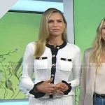 Sara Foster’s white contrast trim knit top and skirt on Today